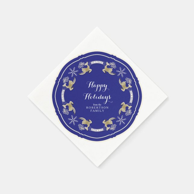 Leaping Reindeer Happy Holidays Snowflake Party Napkins (Corner)