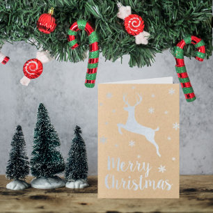 Leaping Reindeer Modern Merry Christmas Foil Card