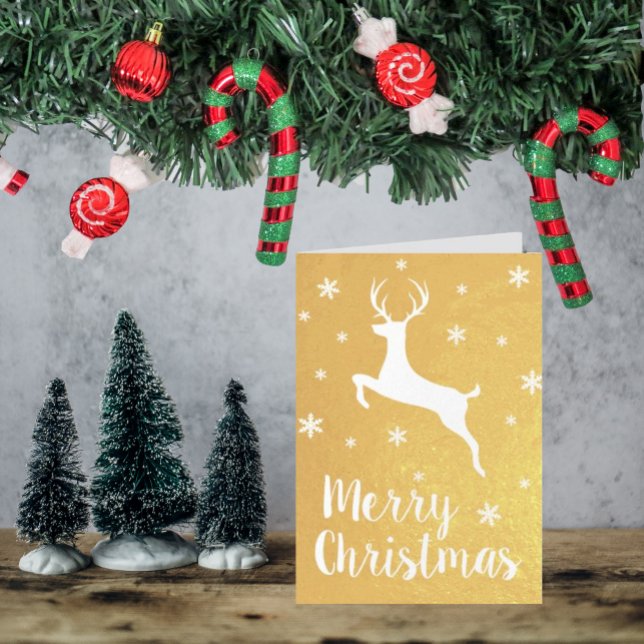 Leaping Reindeer Modern Merry Christmas Foil Card (Creator Uploaded)