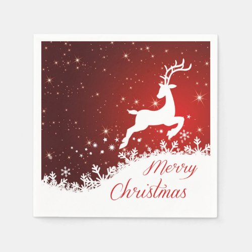 Leaping reindeer snowflakes Christmas Napkins