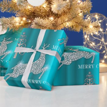 Leaping Reindeer Sparkles Merry Christmas Aqua