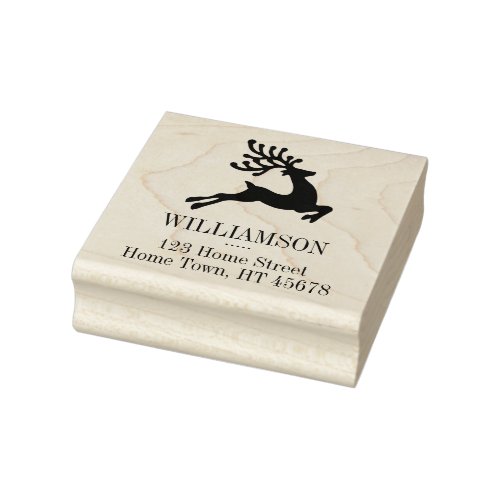 Leaping Reindeer Square Return Address Rubber Stamp