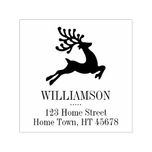 Leaping Reindeer Square Return Address Self-inking Stamp