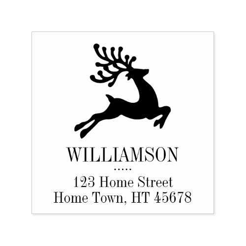 Leaping Reindeer Square Return Address Self_inking Stamp