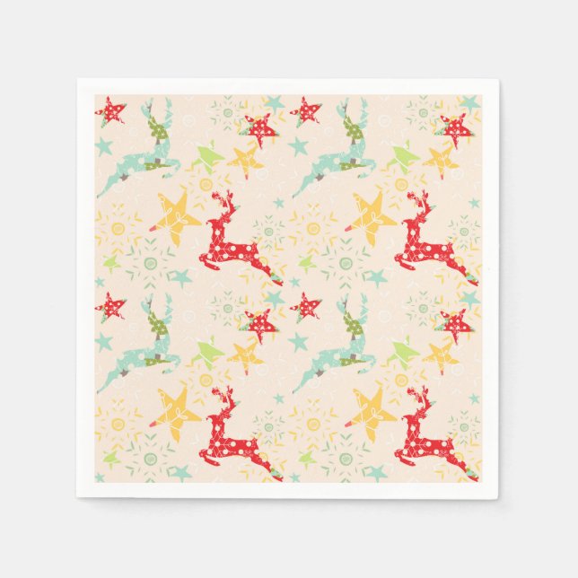 Leaping Reindeer, Stars and Snowflakes Paper Napkins (Front)