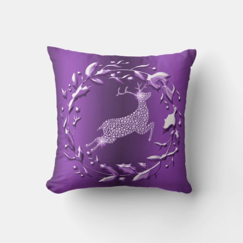 Leaping Silver Reindeer on Purple Christmas