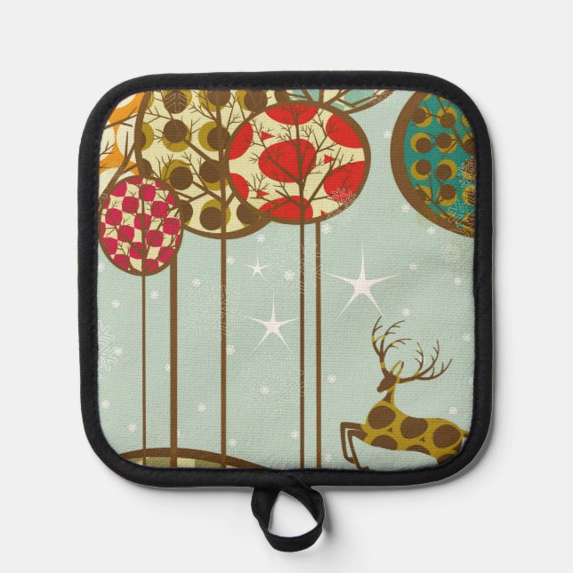Leaping Stag Christmas winter kitchen pot holder (Front)