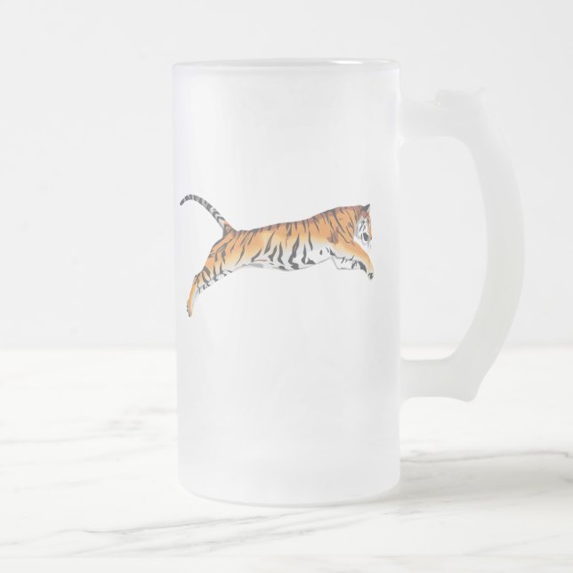 Leaping Tiger Frosted Glass Beer Mug (Right)