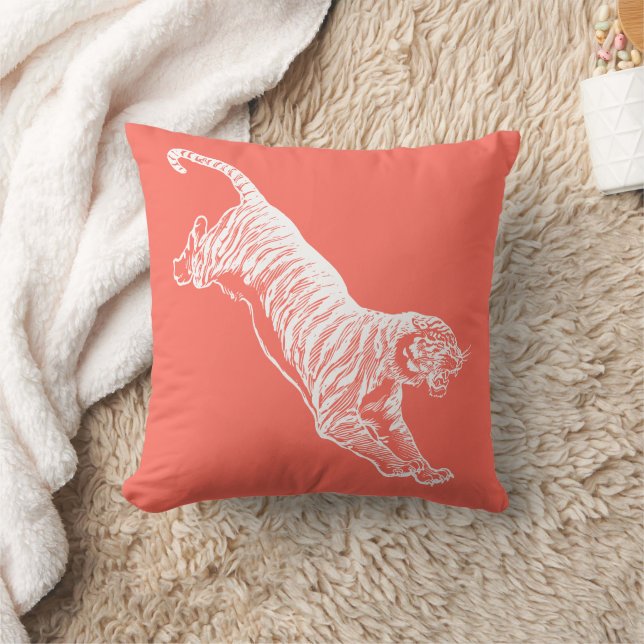 Leaping Tiger Orange Throw Pillow (Blanket)