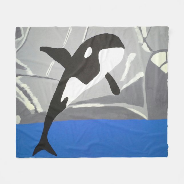 Leaping Whale   Fleece Blanket (Front (Horizontal))