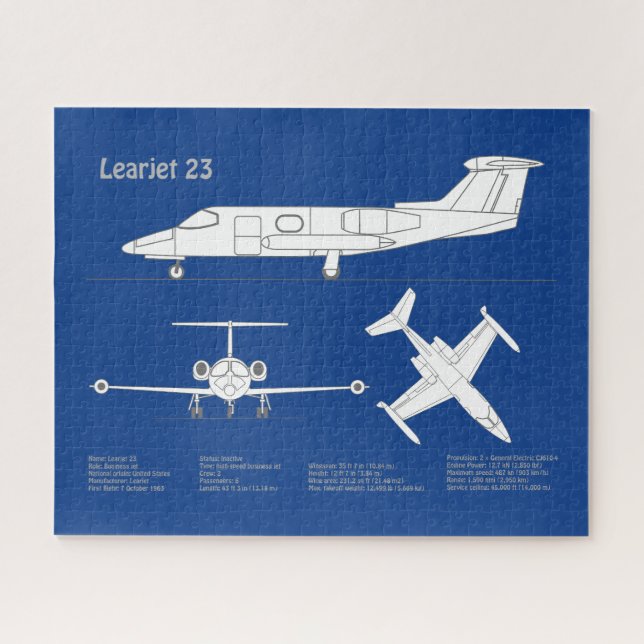 Learjet 23 - Airplane Blueprint Drawing Plans ABD Jigsaw Puzzle (Horizontal)