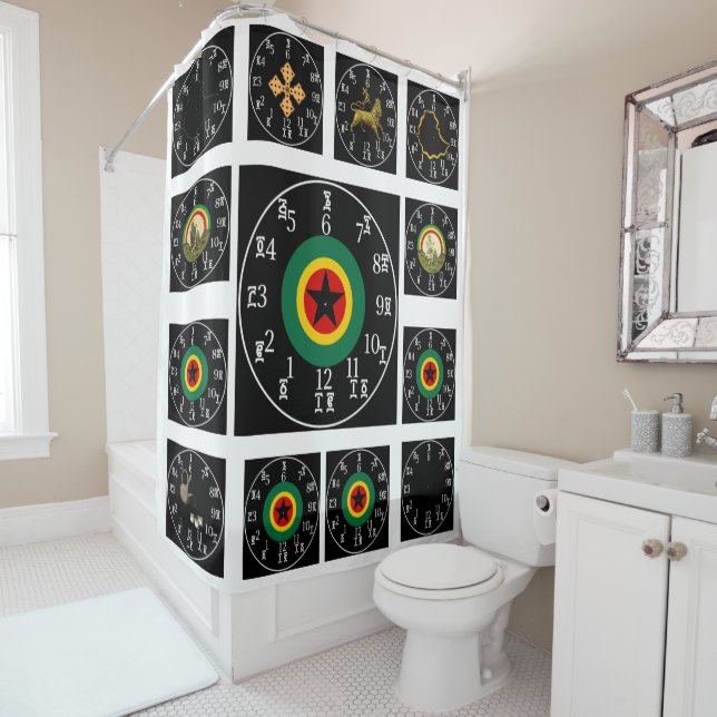 Learn Amharic Numbers & Time Ethiopian Clock Shower Curtain (In Situ)