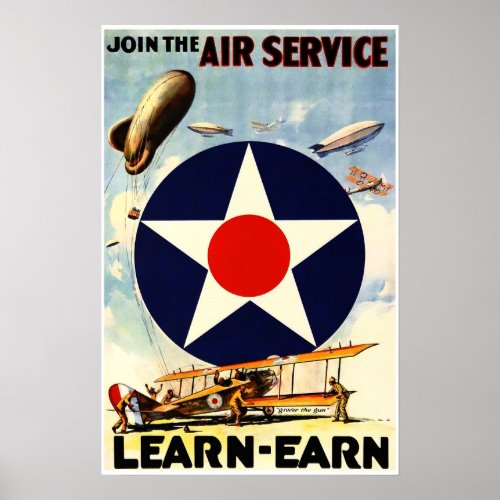 LEARN _ EARN Join The Air Service War Propaganda Poster