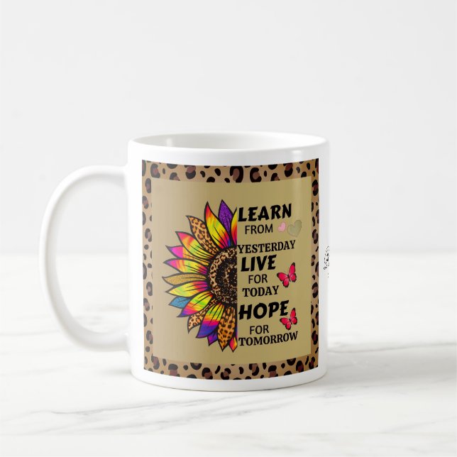 Learn From Yesterday Quotes Rainbow Sunflower Gold Coffee Mug (Left)