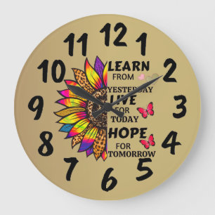 Learn From Yesterday Quotes Rainbow Sunflower Gold Large Clock