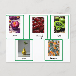 learn fruits spelling in english postcard
