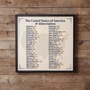 Learn the 50 United States of America, Framed Wall Peel And Stick Photo Tile