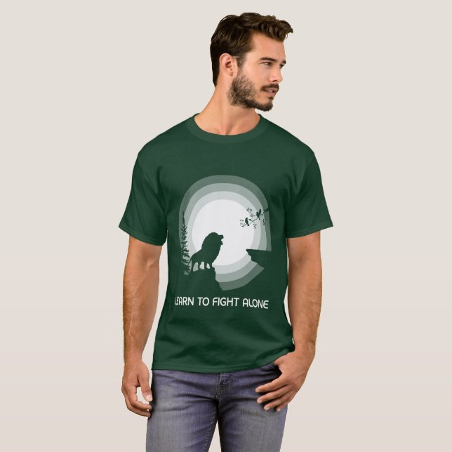 Learn to Fight Alone – Lion Under Moonlight T-Shirt (Front Full)
