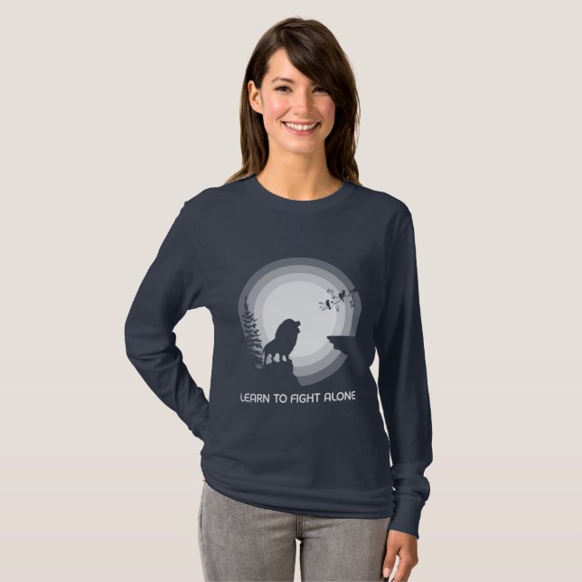 Learn to Fight Alone – Lion Under Moonlight T-Shirt (Front Full)