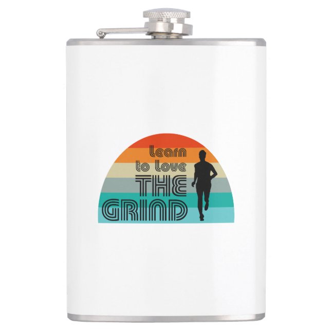 Learn To Love The Grind Running Retro Flask (Front)