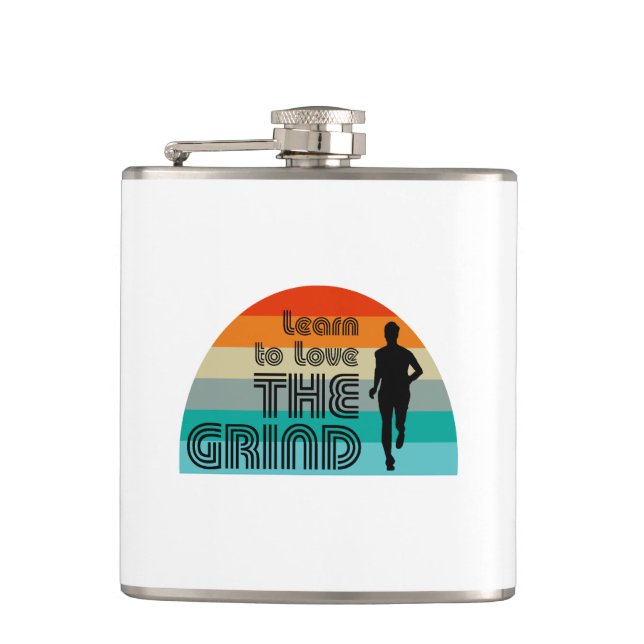 Learn To Love The Grind Running Retro Flask (Front)