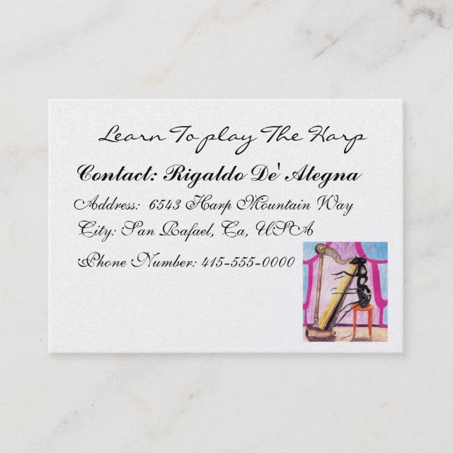 Learn To Play The Harp Business Card (Front)