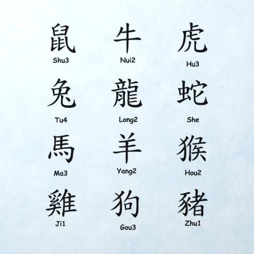 Learn to Read Chinese with Zodiac Animals Black Wall Decal