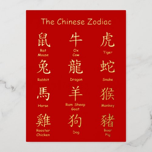 Learn to Read Chinese Zodiac Animals New Year Foil Holiday Postcard