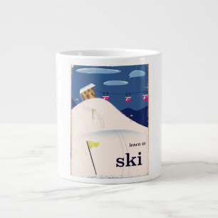 learn to ski vintage cartoon. large coffee mug