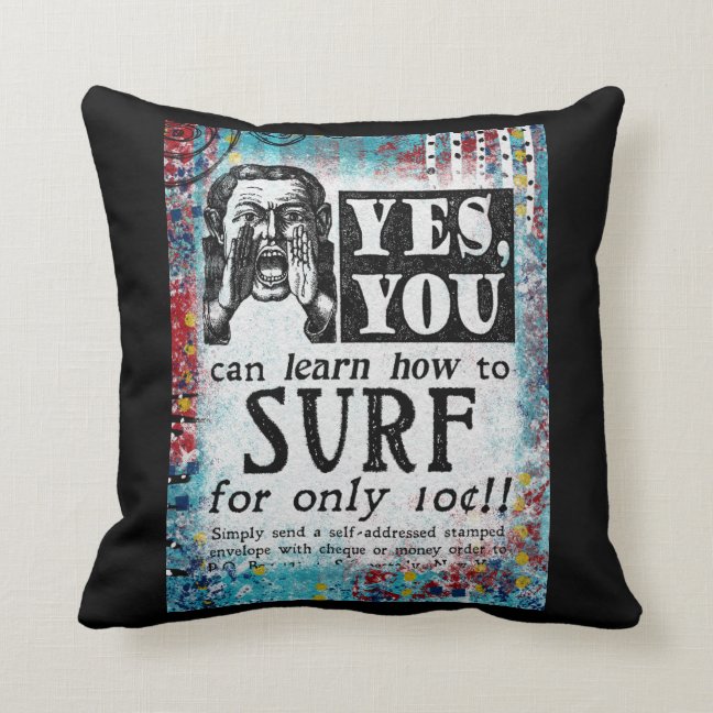 Learn To Surf Throw Pillow - Learn How Vintage Ad