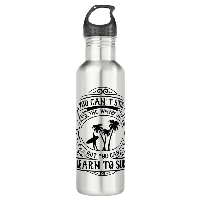 Learn to Surf Stainless Steel Water Bottle (Front)
