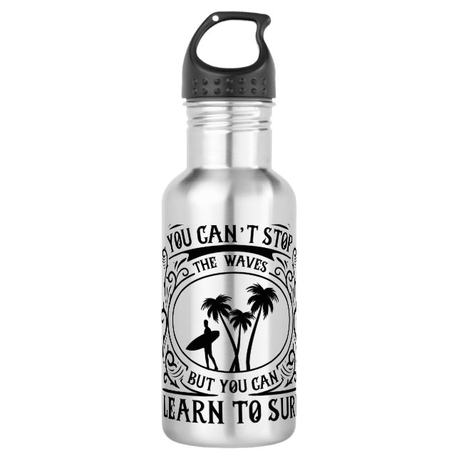 Learn to Surf Stainless Steel Water Bottle (Front)