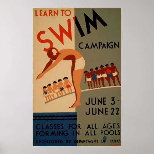 Learn To Swim Campaign Vintage Poster