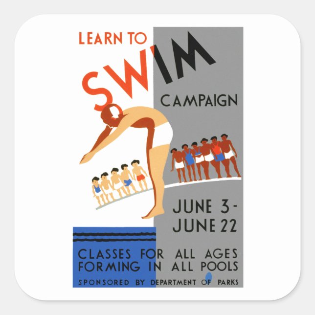 Learn To Swim Square Sticker (Front)