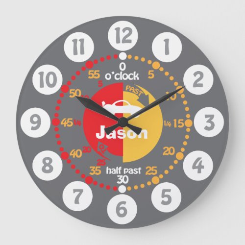 Learn to tell time grey red named boys car clock