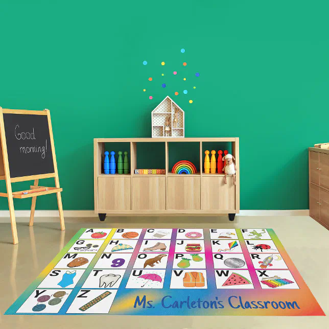 Learn to the Alphabet Teacher Name ABCs Classroom Rug | Zazzle