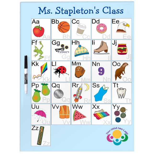 Learn to Write the Alphabet Custom Name and Logo Dry Erase Board (Front)