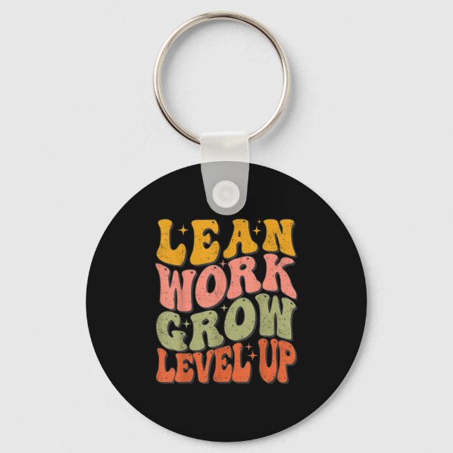 Learn Work Grow Level Up Retro Groovy Motivational Keychain (Front)