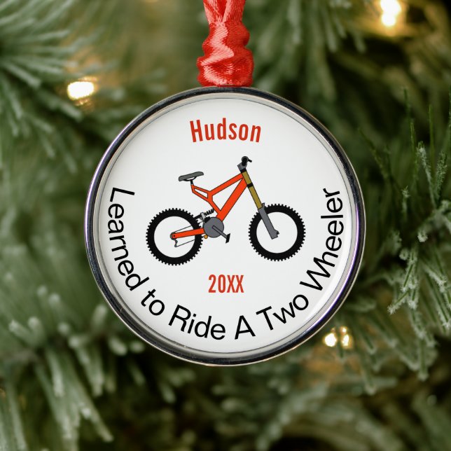 Learned to Ride a Two Wheeler Metal Ornament (Tree)