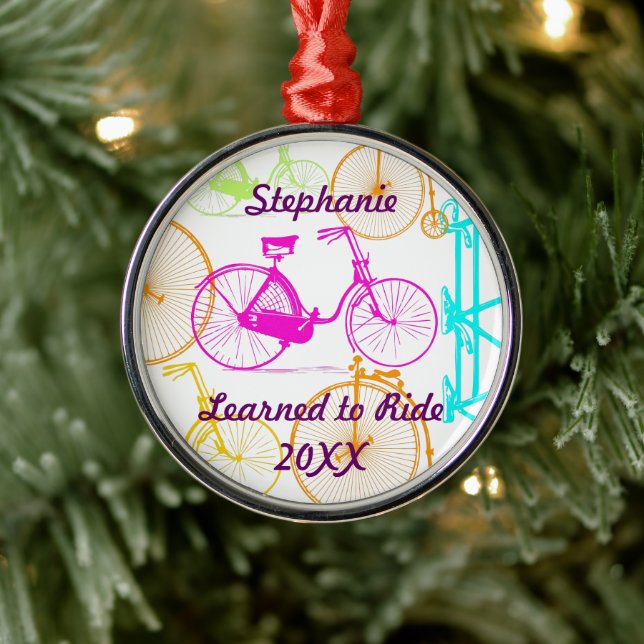 Learned to Ride Bike Keepsake and Year Metal Ornament (Tree)