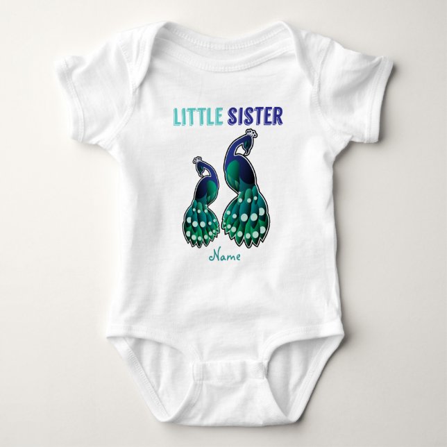 Learning Candy Little Sister Peacock Personalized Baby Bodysuit (Front)