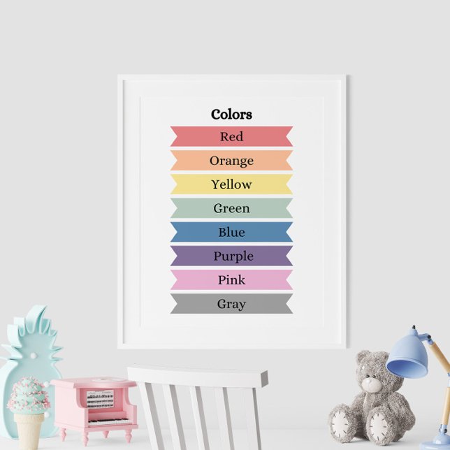 Learning Colors Kids' Educational Poster (Learning Colors Kids' Educational Poster on the wall in white frame.)