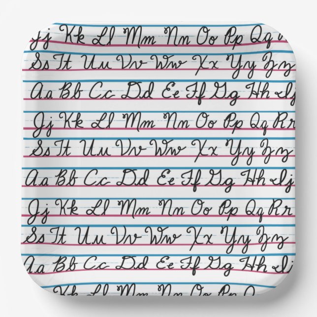 Learning Cursive Script Handwriting Back to School Paper Plates (Front)