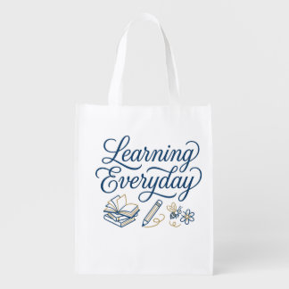 Learning Everyday Vintage Script Teacher Librarian Grocery Bag