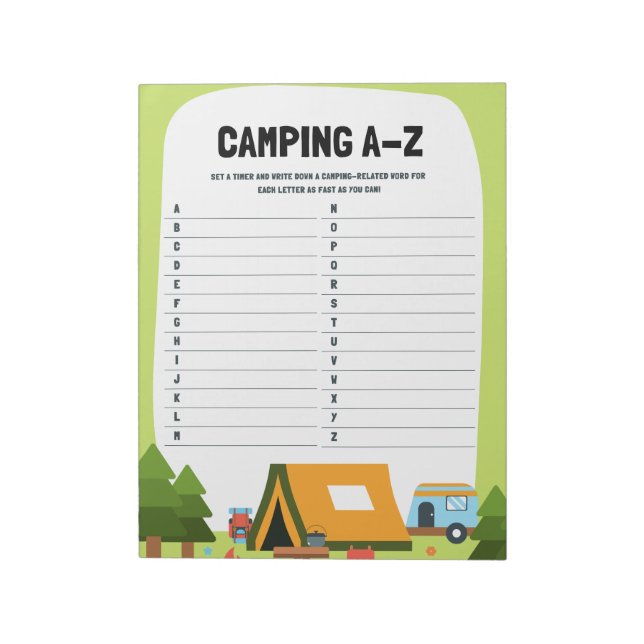 Learning Nature Camping A–Z Educational Game Notepad (Rotated)