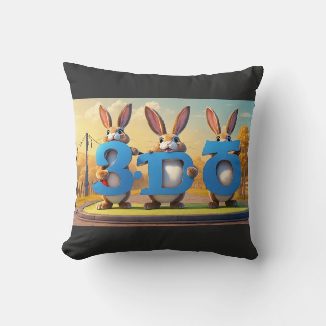 Learning Number Three with Bunnies Throw Pillow (Front)