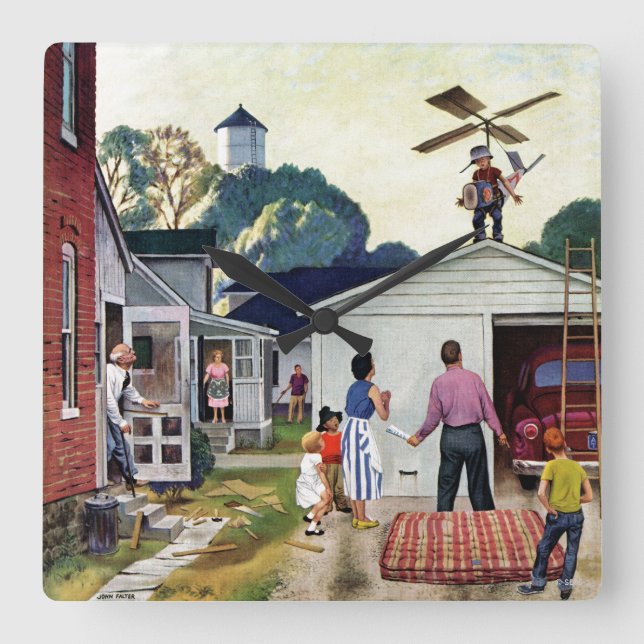 Learning to Fly Square Wall Clock (Front)