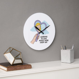 Learning to Love Myself –Heart Mirror Illustration Large Clock