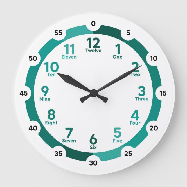 Learning Wall Clock - Turquoise Hues (Front)