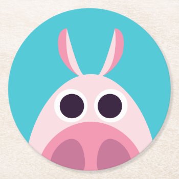 Leary The Pig Round Paper Coaster by peekaboobarn at Zazzle